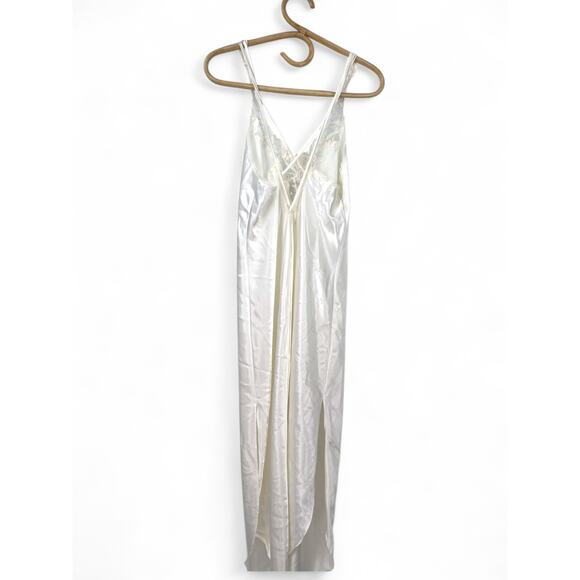 Vintage 80's M Long Nightgown With Matching Robe Satin Lace 2 Piece Set Womens - Picture 4 of 8